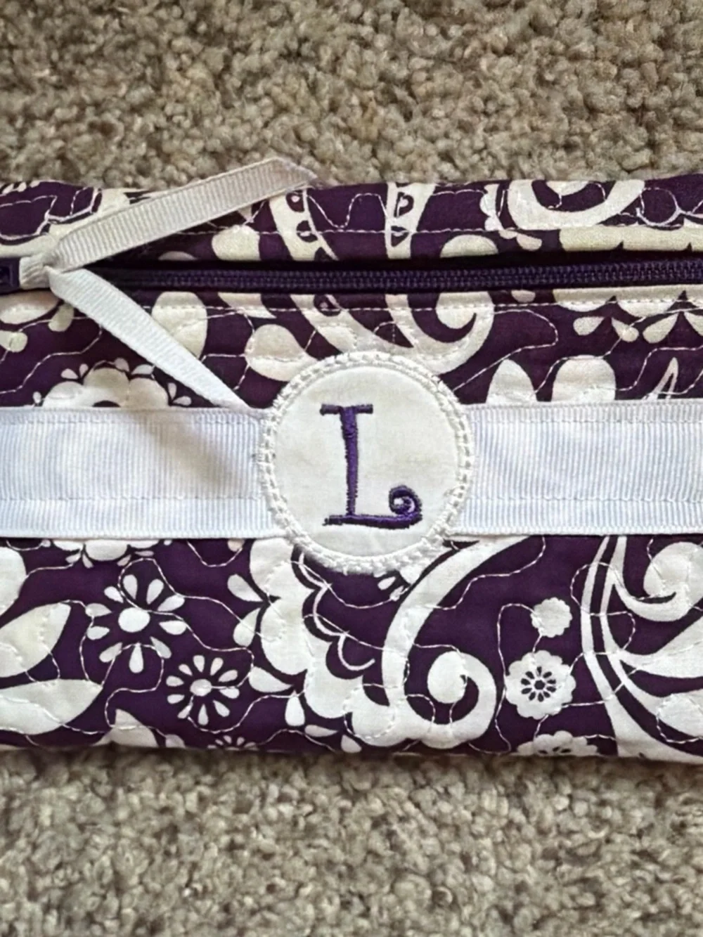 Purple Floral Quilted Cosmetic Wristlet with Monogram